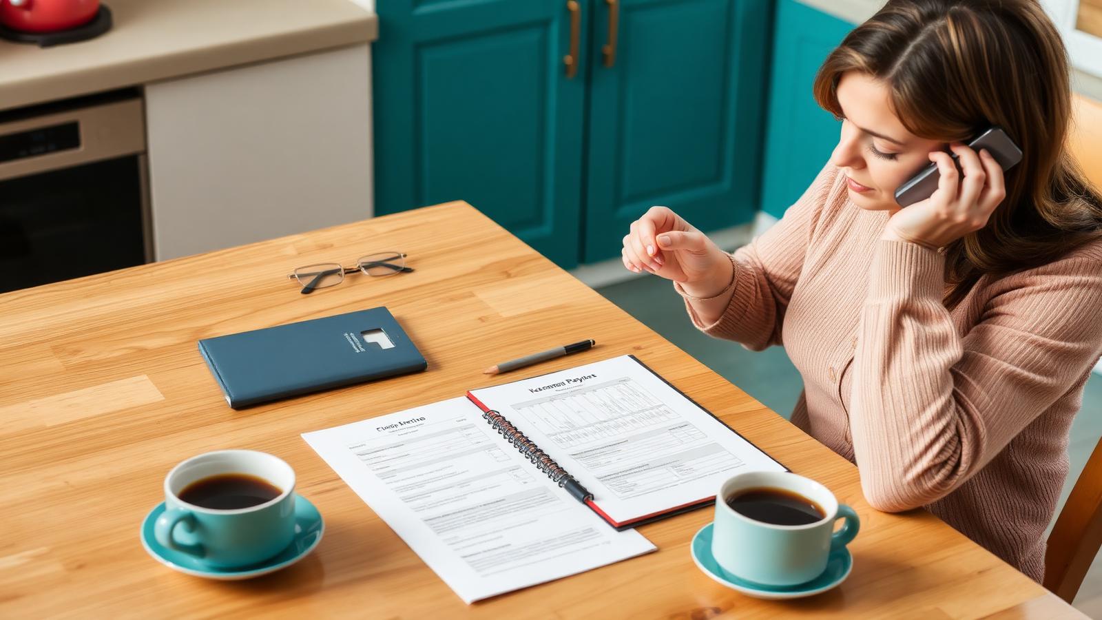 Person on the phone with a loan servicer while completing an income-driven repayment application at a kitchen table